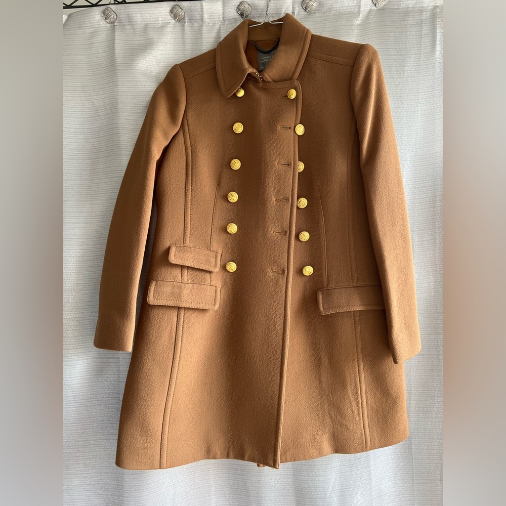 J. Crew Tan Double Breasted Textured Fabric Coat